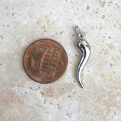 10KT White Gold Italian Horn "Corno" Cornicello Pendant Charm 24.5mm