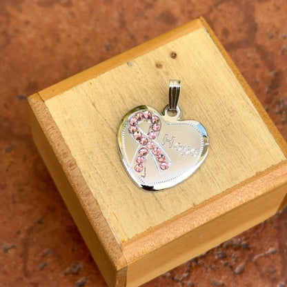 Sterling Silver Pink Crystal Breast Cancer Awareness Ribbon Hope Pendant Charm