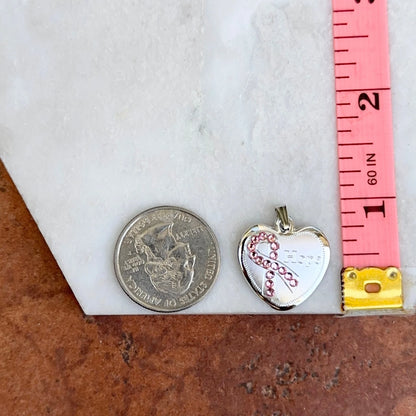 Sterling Silver Pink Crystal Breast Cancer Awareness Ribbon Hope Pendant Charm