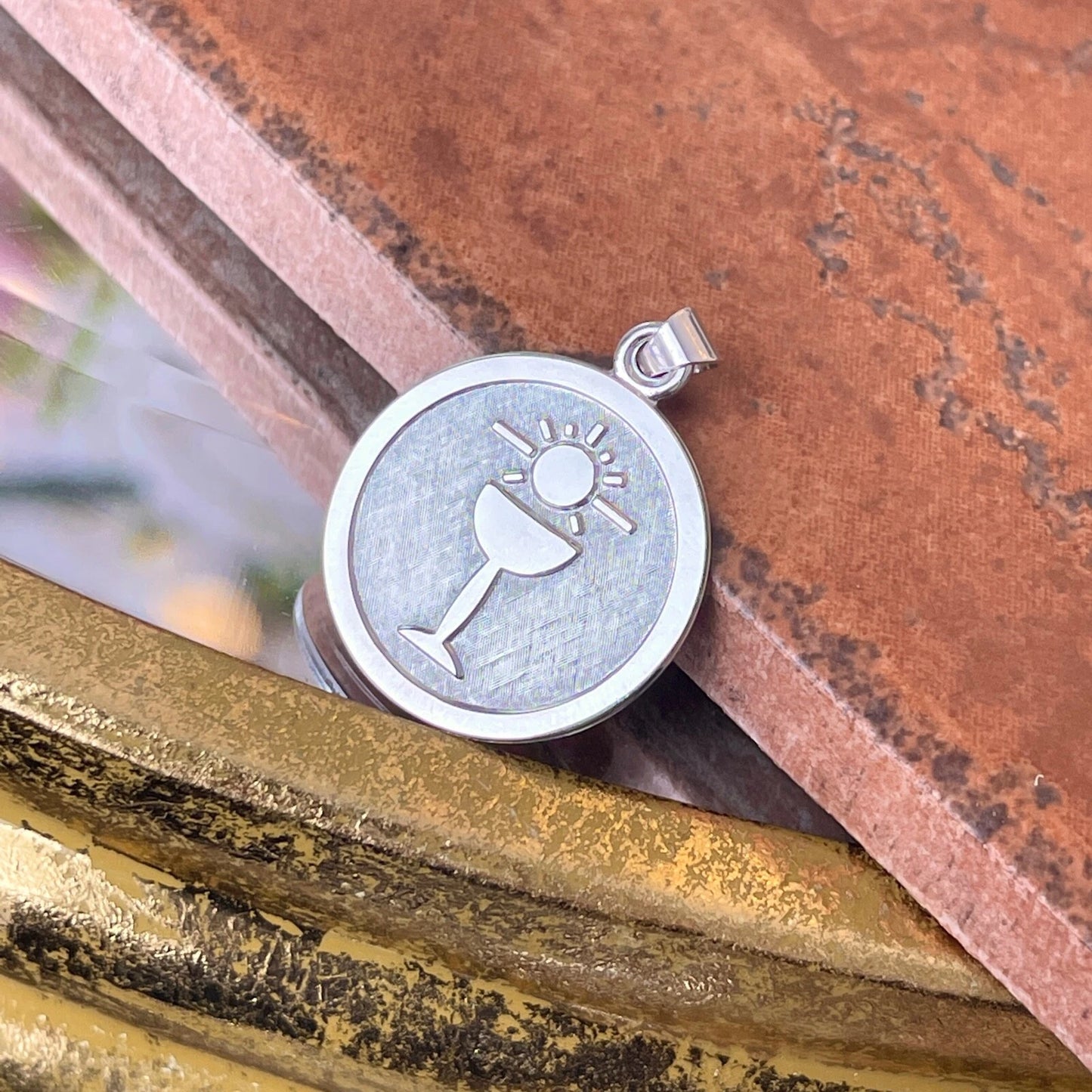 Sterling Silver Holy Communion Blessed Sacrament Round Medal Pendant Charm 23mm