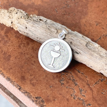 Sterling Silver Holy Communion Blessed Sacrament Round Medal Pendant Charm 23mm