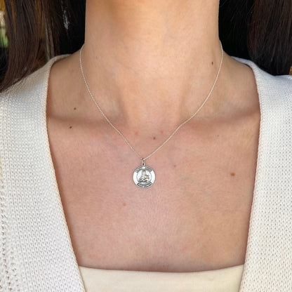 Sterling Silver Antiqued St Lucy of Blind Round Medal Pendant Charm
