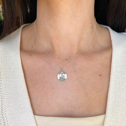 Sterling Silver Antiqued St Lucy of Blind Round Medal Pendant Charm