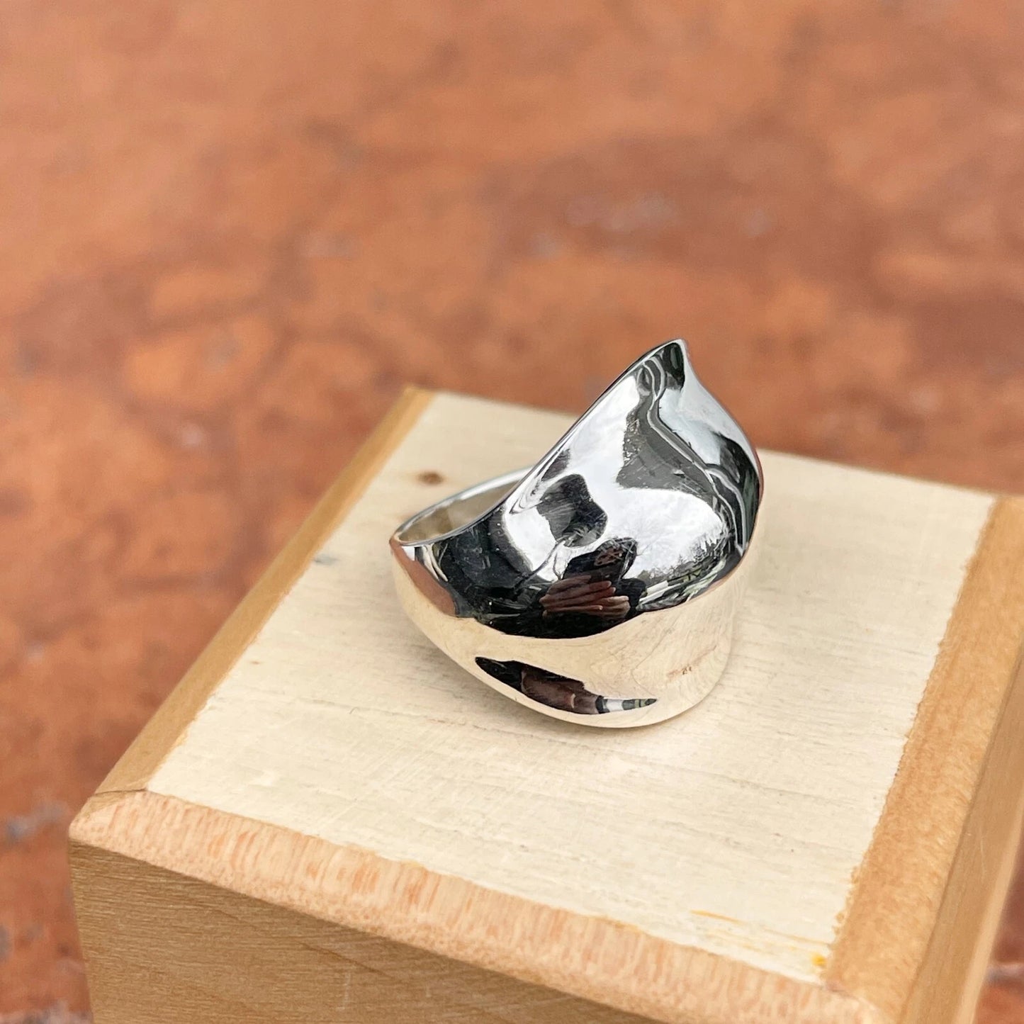 Sterling Silver Polished Wide Dome Slanted Design Cigar Band Ring NEW Size 6