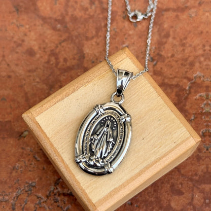 Stainless Steel Oval Spanish Miraculous Medal Pendant Chain Necklace 18" unisex