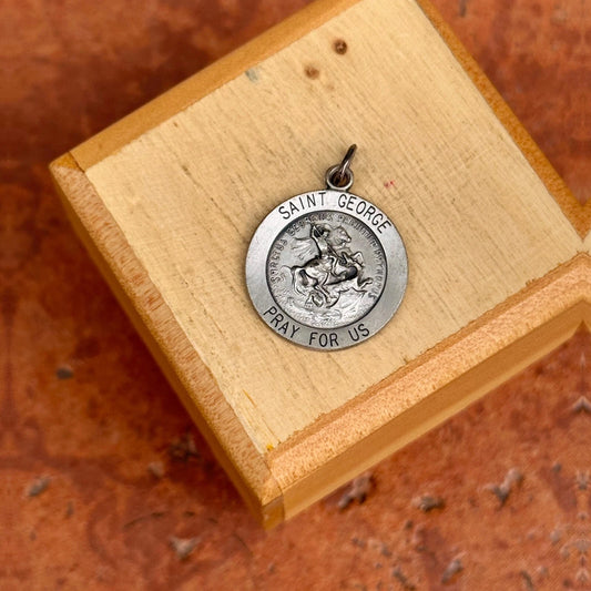 Sterling Silver St George Pray for Us 18mm Medal Pendant Charm NEW Unisex