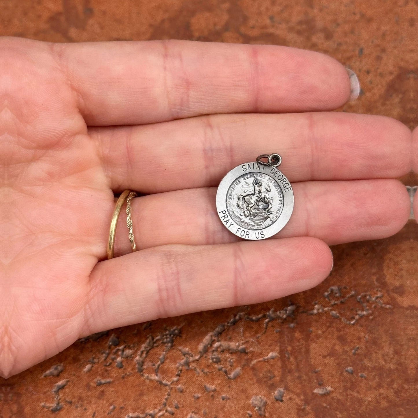 Sterling Silver St George Pray for Us 18mm Medal Pendant Charm NEW Unisex