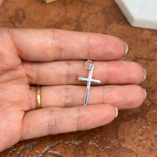 Sterling Silver Solid Flat Shiny Polished Small Cross Pendant Charm 23MM