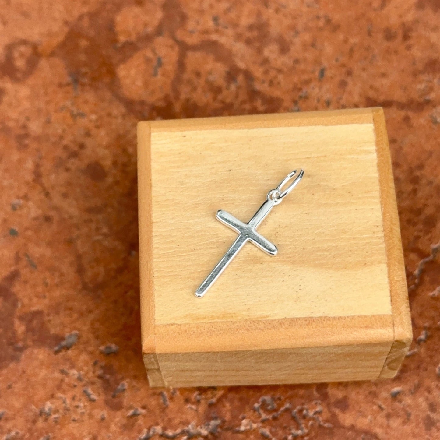 Sterling Silver Solid Flat Shiny Polished Small Cross Pendant Charm 23MM