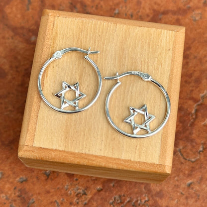 Sterling Silver Shiny Star of David Hoop Earrings NEW Small 20mm