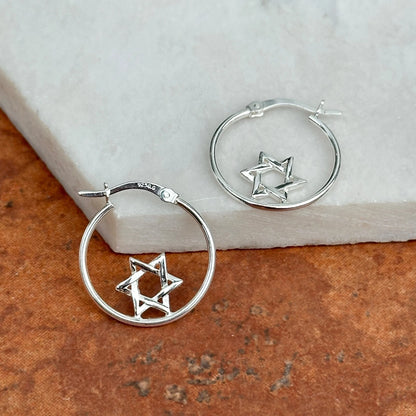 Sterling Silver Shiny Star of David Hoop Earrings NEW Small 20mm