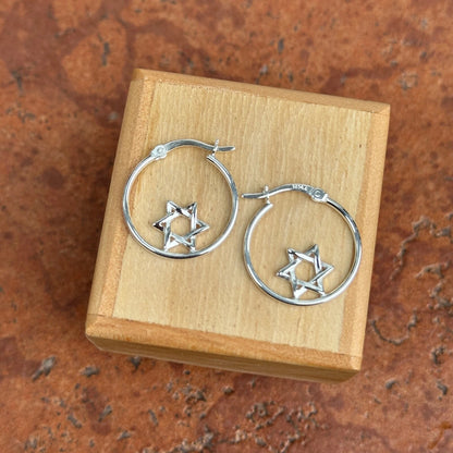 Sterling Silver Shiny Star of David Hoop Earrings NEW Small 20mm