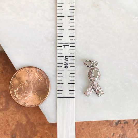 Sterling Silver & Pink Enameled Breast Cancer Awareness Survivor Pendant Charm
