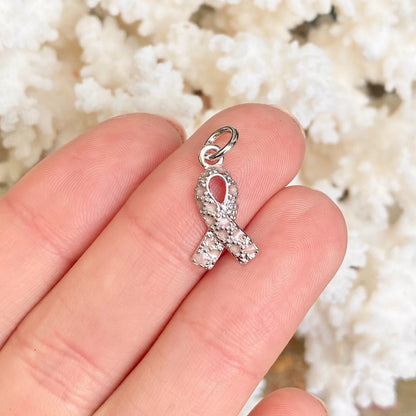 Sterling Silver & Pink Enameled Breast Cancer Awareness Survivor Pendant Charm