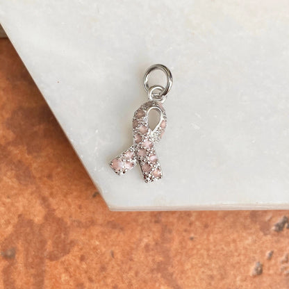 Sterling Silver & Pink Enameled Breast Cancer Awareness Survivor Pendant Charm