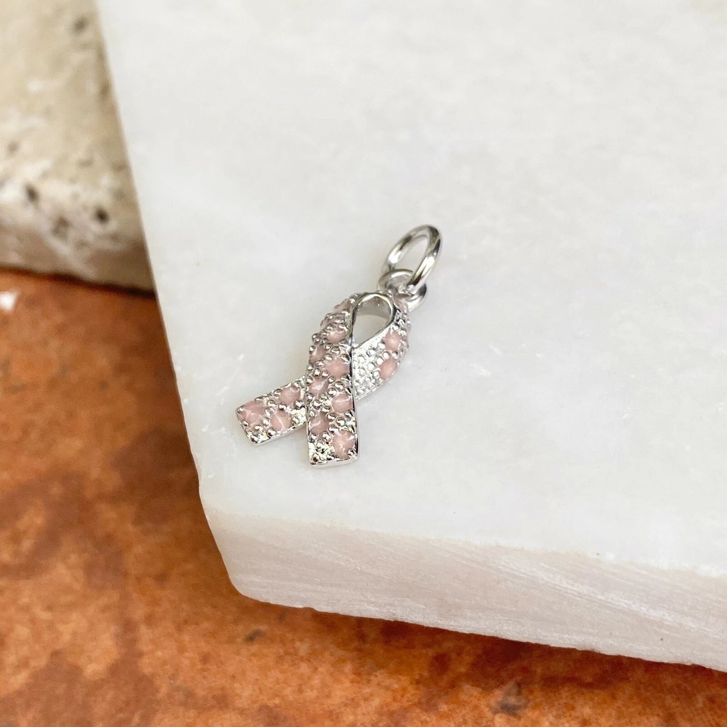 Sterling Silver & Pink Enameled Breast Cancer Awareness Survivor Pendant Charm