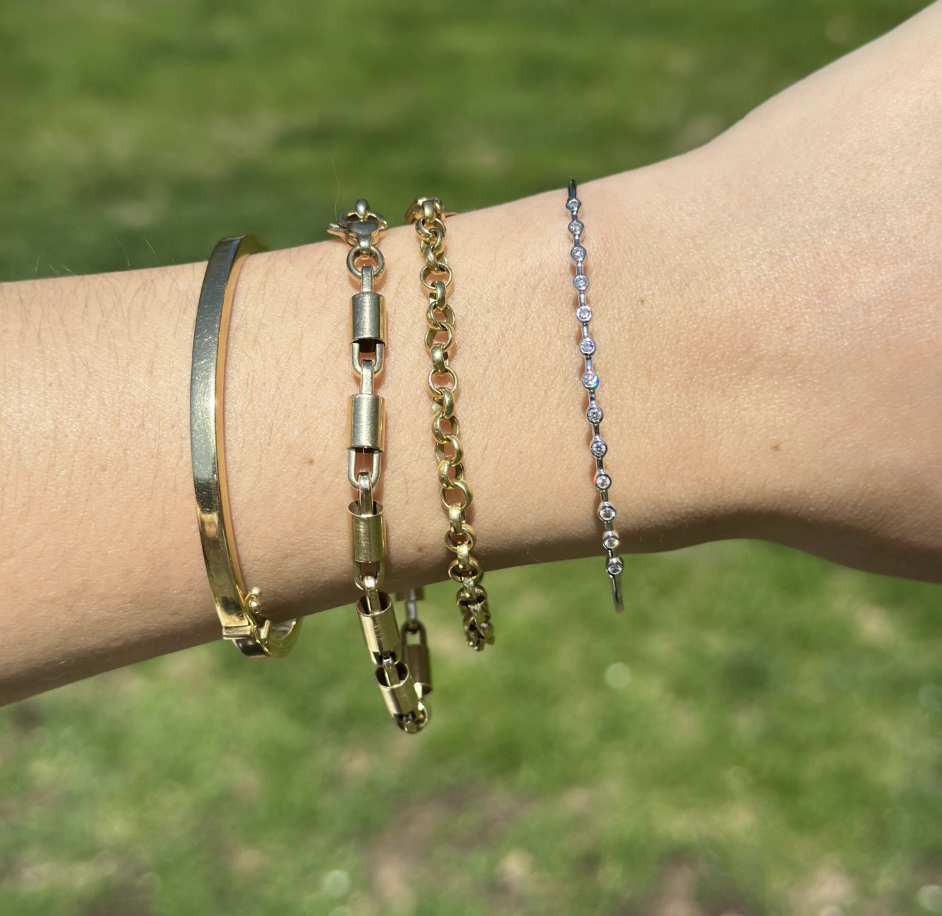 Estate 14KT White Gold Bezel Diamond Cuff Bracelet