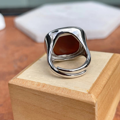 Sterling Silver Large Square Bezel Cameo Head Statement Ring