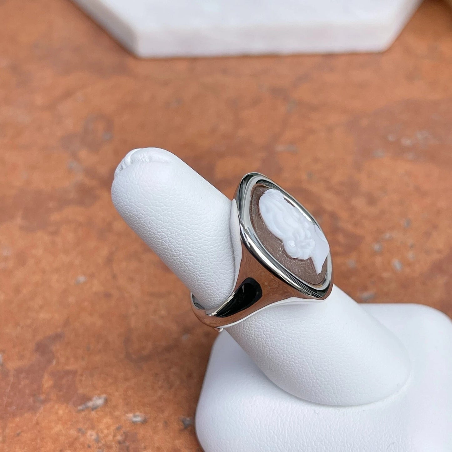 Sterling Silver Large Square Bezel Cameo Head Statement Ring