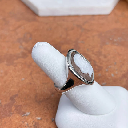 Sterling Silver Large Square Bezel Cameo Head Statement Ring