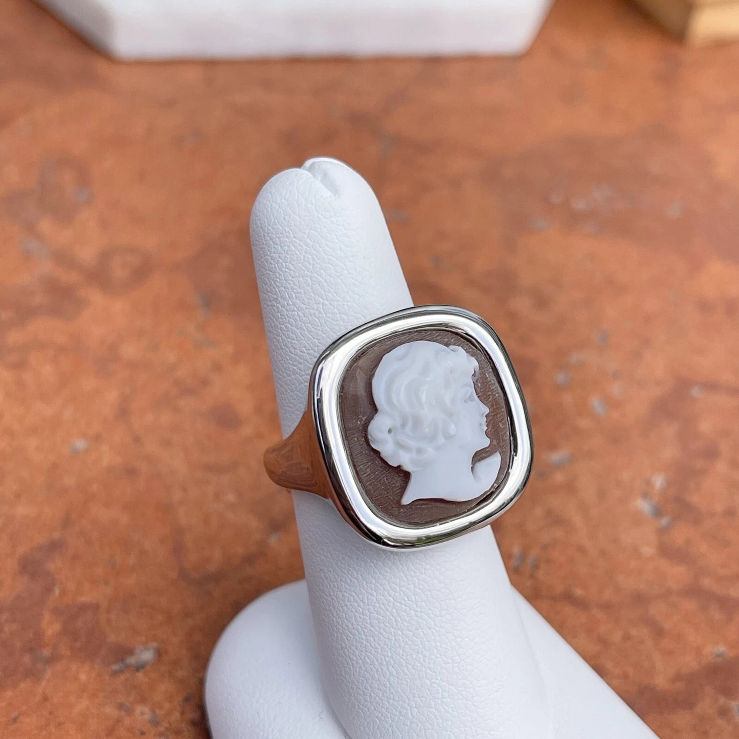 Sterling Silver Large Square Bezel Cameo Head Statement Ring