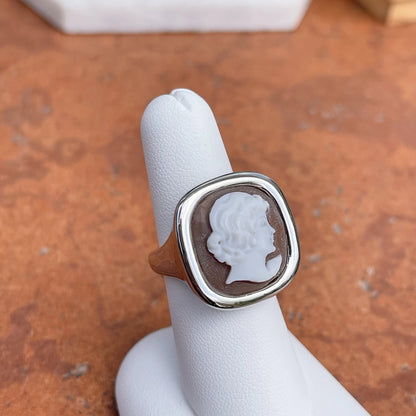 Sterling Silver Large Square Bezel Cameo Head Statement Ring