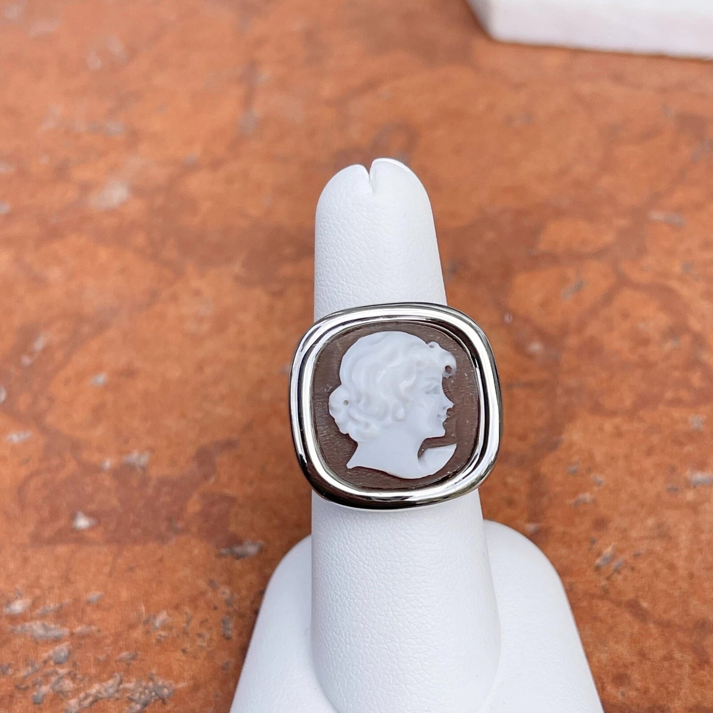 Sterling Silver Large Square Bezel Cameo Head Statement Ring