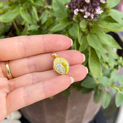 14KT Yellow Gold White Rhodium Guardian Angel Locket Pendant