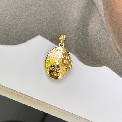 14KT Yellow Gold White Rhodium Guardian Angel Locket Pendant