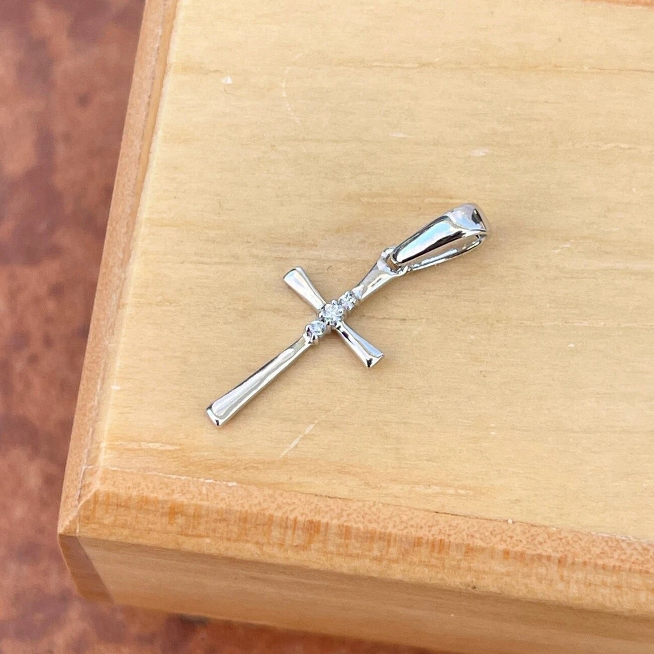 14KT White Gold Small .02 CT Natural Diamond Cross Pendant Charm