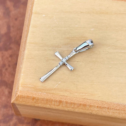 14KT White Gold Small .02 CT Natural Diamond Cross Pendant Charm