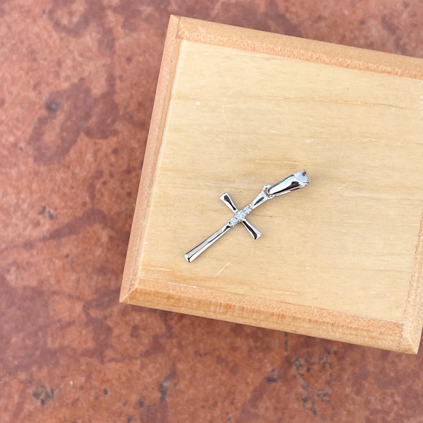 14KT White Gold Small .02 CT Natural Diamond Cross Pendant Charm