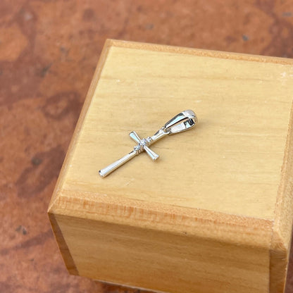 14KT White Gold Small .02 CT Natural Diamond Cross Pendant Charm
