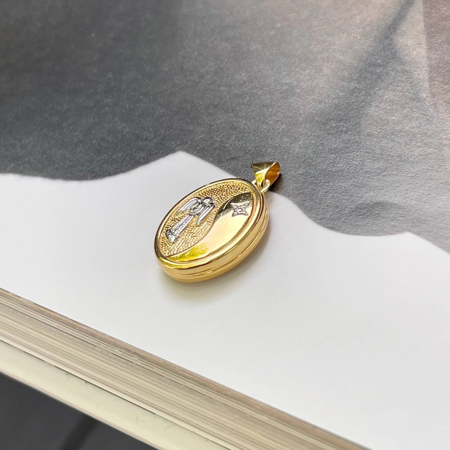 14KT Yellow Gold White Rhodium Guardian Angel Locket Pendant
