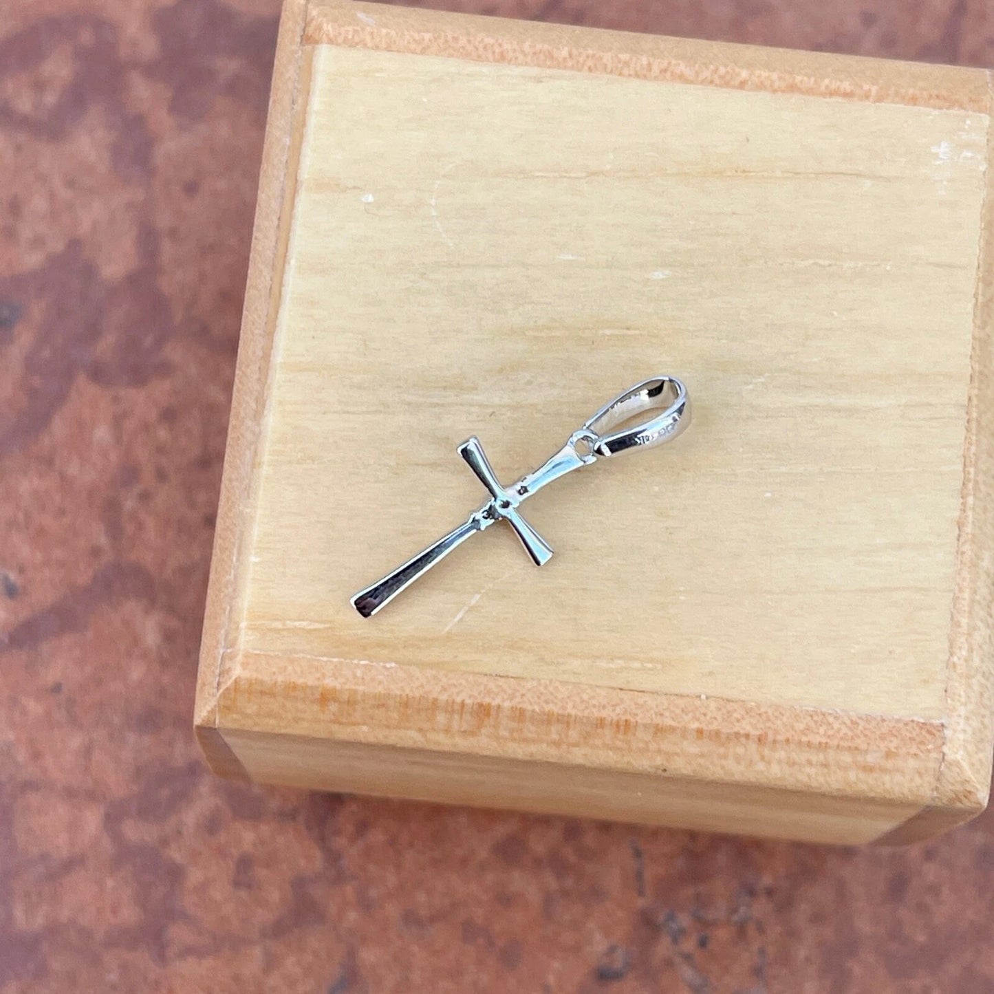 14KT White Gold Small .02 CT Natural Diamond Cross Pendant Charm