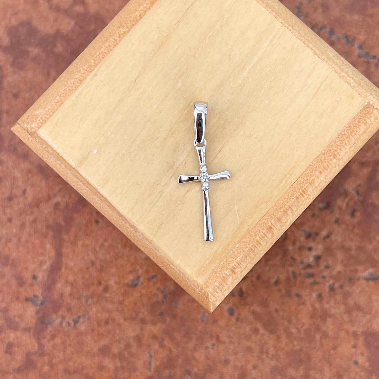 14KT White Gold Small .02 CT Natural Diamond Cross Pendant Charm