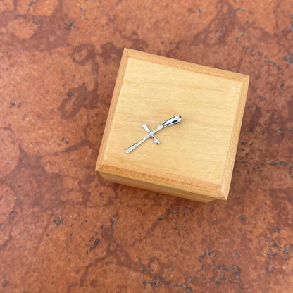 14KT White Gold Small .02 CT Natural Diamond Cross Pendant Charm