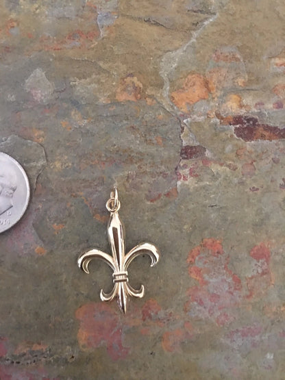 New pics14KT Yellow Gold Polished Fleur de Lis Pendant Charm NEW Detailed - LSJ