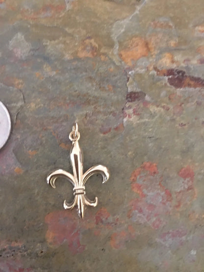 New pics14KT Yellow Gold Polished Fleur de Lis Pendant Charm NEW Detailed - LSJ
