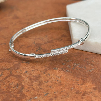 Sterling Silver Cubic Zirconia Bypass Thin Bangle Bracelet