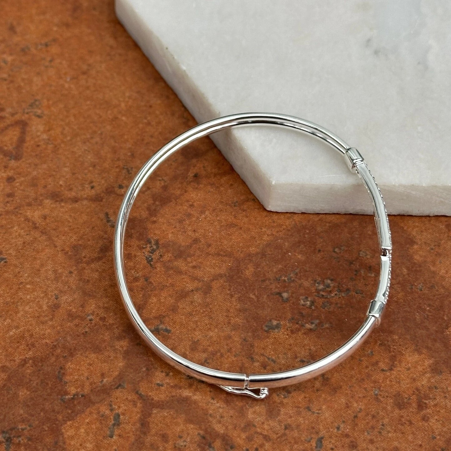 Sterling Silver Cubic Zirconia Bypass Thin Bangle Bracelet