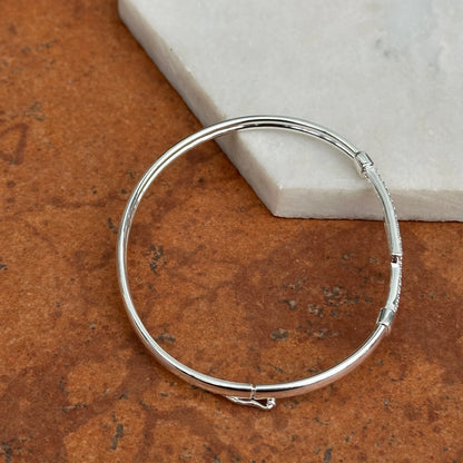 Sterling Silver Cubic Zirconia Bypass Thin Bangle Bracelet