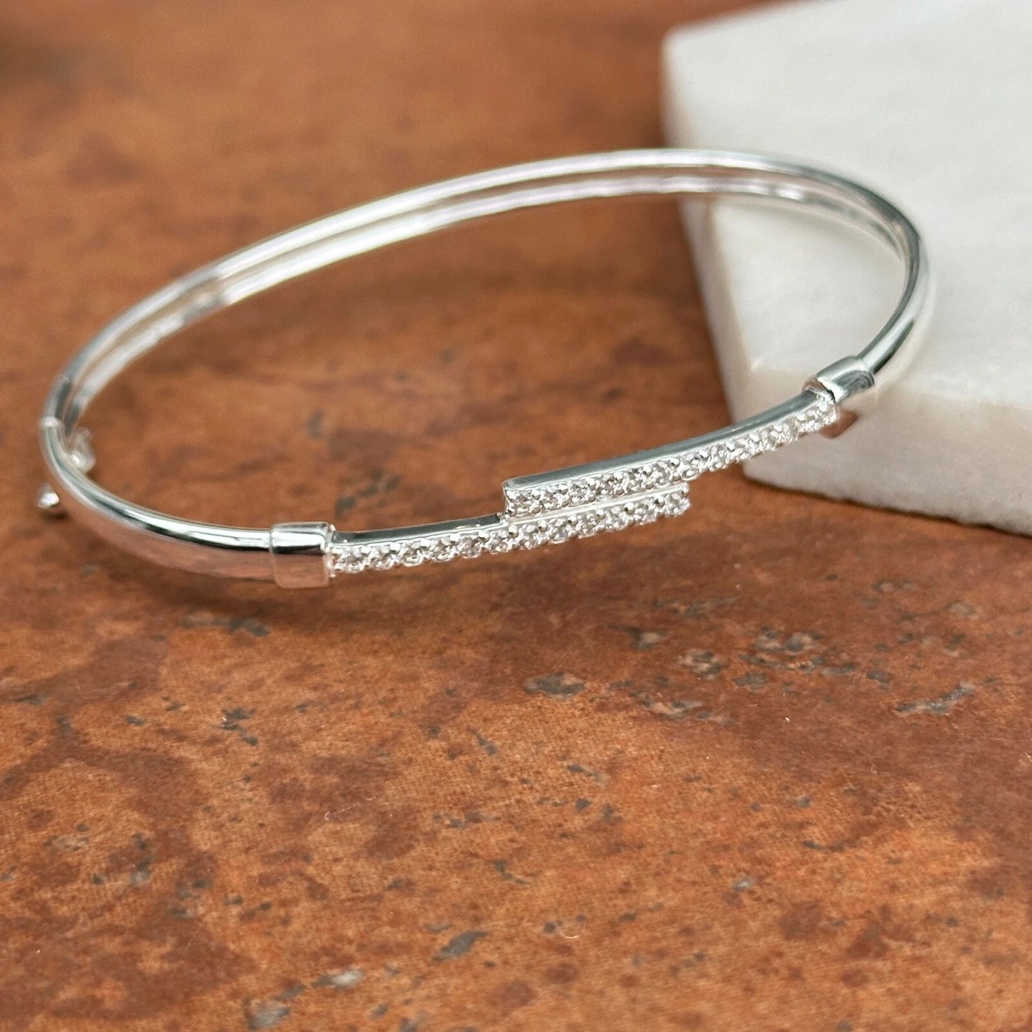 Sterling Silver Cubic Zirconia Bypass Thin Bangle Bracelet