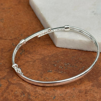 Sterling Silver Cubic Zirconia Bypass Thin Bangle Bracelet