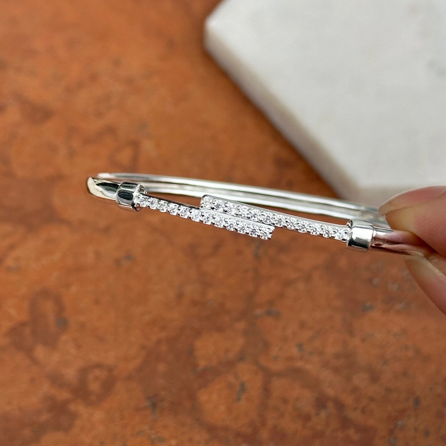 Sterling Silver Cubic Zirconia Bypass Thin Bangle Bracelet