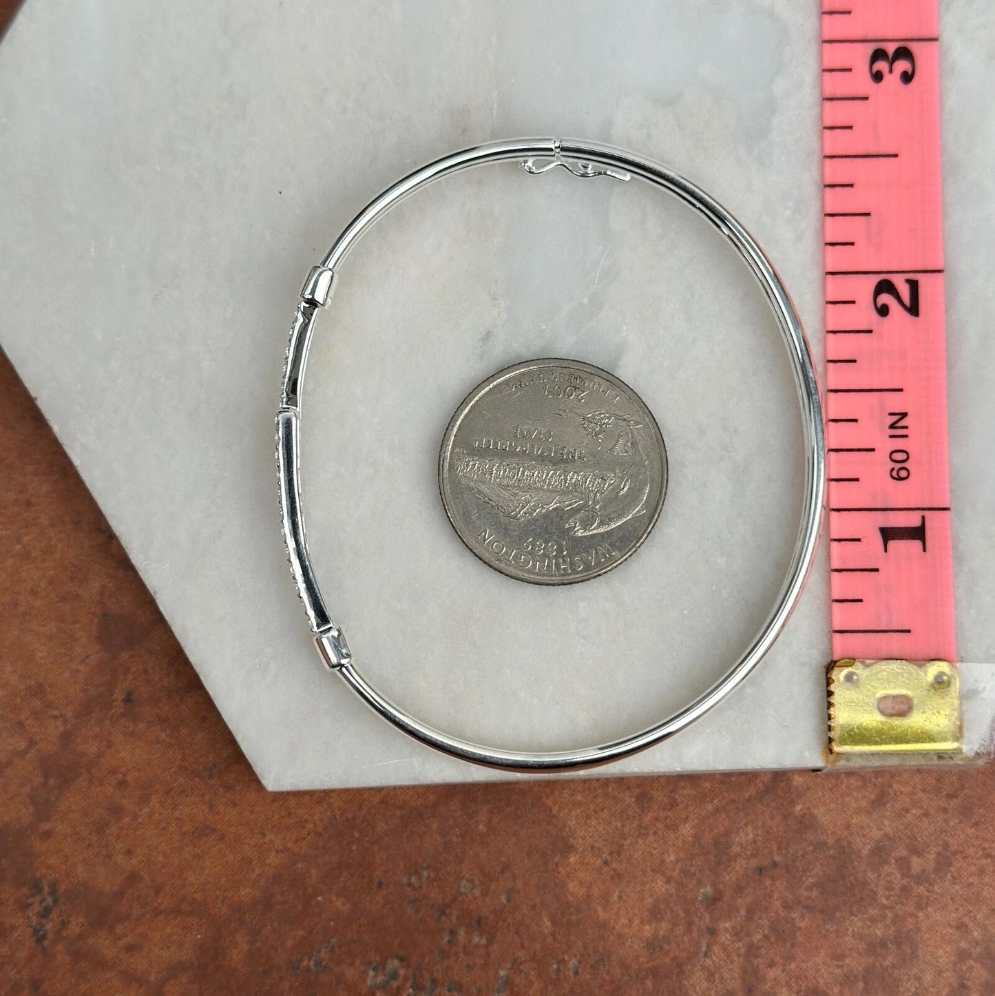 Sterling Silver Cubic Zirconia Bypass Thin Bangle Bracelet