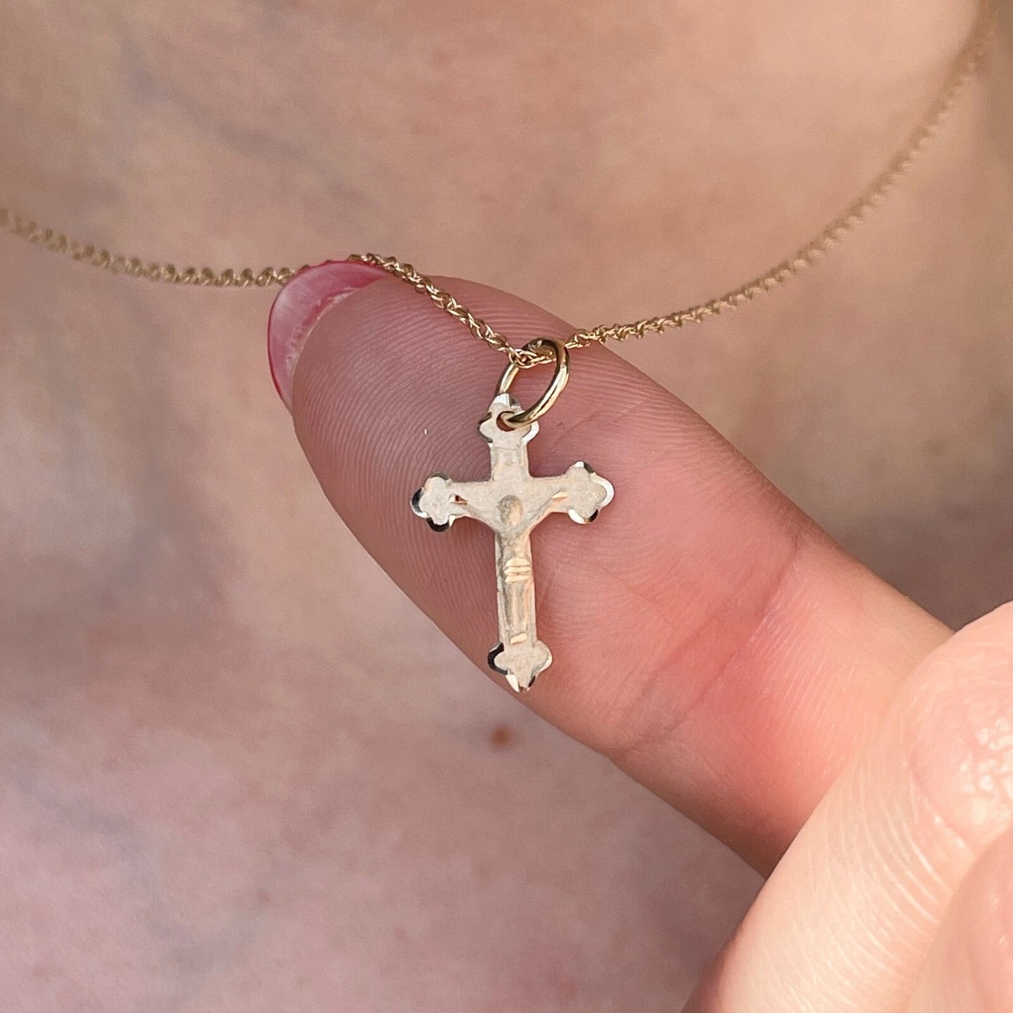 10KT Yellow Gold Matte Diamond-Cut Crucifix Cross Pendant Charm