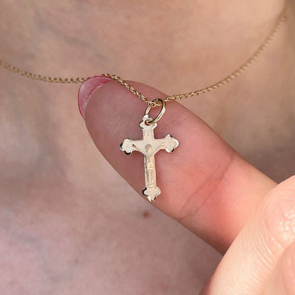 10KT Yellow Gold Matte Diamond-Cut Crucifix Cross Pendant Charm