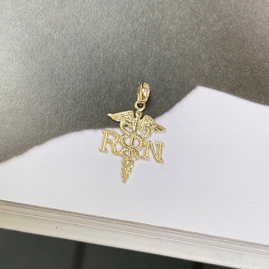 10KT Yellow Gold RN Caduceus Small Pendant Charm
