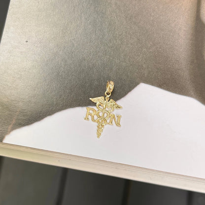 10KT Yellow Gold RN Caduceus Small Pendant Charm